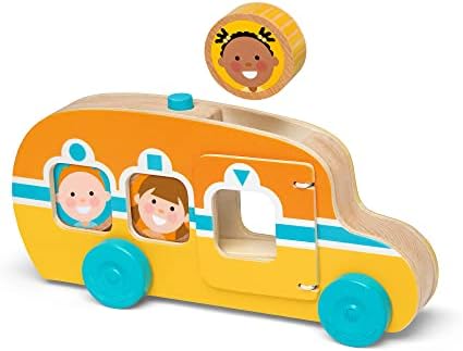 Autobuz pentru copii Melissa & Doug GO Tots, jucărie de lemn pentru copii mici, jucărie de dezvoltare, jucărie de lemn de la 1 an, cadou pentru băieți și fete, materiale certificate FSC.