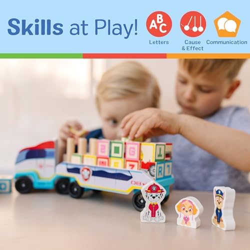 Melissa & Doug Paw Patrol ABC, Camion Gigant cu Remorcă din Lemn, Blocuri de Lemn, Jucărie de Lemn, Jucărie Educațională, Figurine și Puzzle Art, 3 - 8 Ani, Cadou pentru Băieți sau Fete - imagine 5