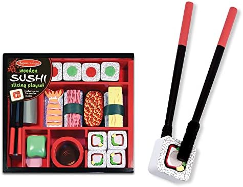Set de joc din lemn Melissa & Doug pentru tăiat sushi | Joc de fantezie | Joc culinar | 3+ ani | Cadou pentru băieți sau fete - imagine 6