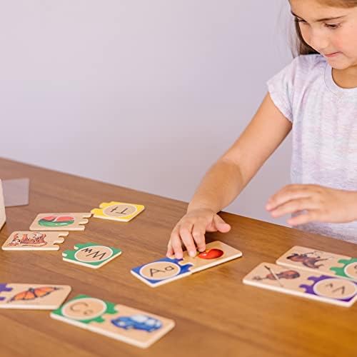 Puzzle din lemn cu alfabet autocolante Melissa & Doug și cutie de depozitare (52 piese) - Optimizat pentru SEO: Puzzle educativ pentru copii, alfabet interactiv din lemn, joc de învățare a literei. - imagine 3