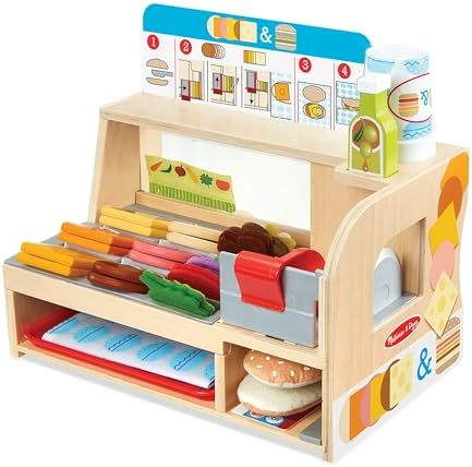 Set de jucării din lemn Melissa & Doug pentru tăiat și așezat sandvișuri - Joc de rol cu alimente din lemn pentru copii de peste 3 ani - Cadou pentru băieți sau fete
