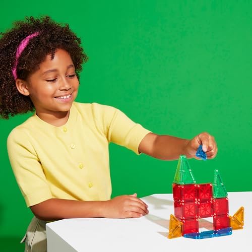 Set de construcție magnetică de călătorie Magna-Tiles microMAGS 26 piese - Culori vii, Brandul original de construcție magnetică. - imagine 5