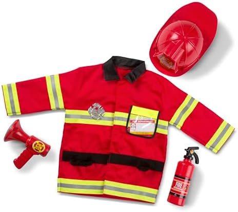 Costum de Pompier Melissa & Doug pentru Joc de Rol, Joc de Pretins, Vârsta 3+, Cadou pentru Băieți și Fete