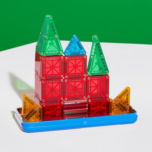 Set de construcție magnetică de călătorie Magna-Tiles microMAGS 26 piese - Culori vii, Brandul original de construcție magnetică. - imagine 6