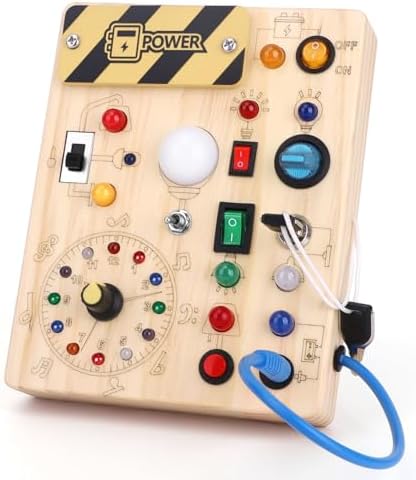 Jucărie Montessori Busy Board pentru copii de la 1 an, tablă de activități din lemn cu 10 comutatoare și 23 lumini LED - Jucărie senzorială pentru dezvoltarea abilităților motorii pentru bebeluși și copii de 1, 2, 3 și 4 ani, băieți și fete.
Optimizare SEO: Jucărie Montessori Busy Board pentru dezvoltarea abilităților motorii la copii de 1-4 ani.