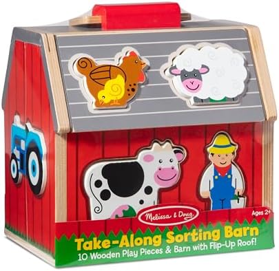 Fermă de jucărie din lemn Melissa & Doug - Fermă de jucărie pentru călătorii cu 10 figurine, jucărie de fermă, jucărie educativă pentru sortare și empilare pentru copii și preșcolari de la 2 ani - imagine 3