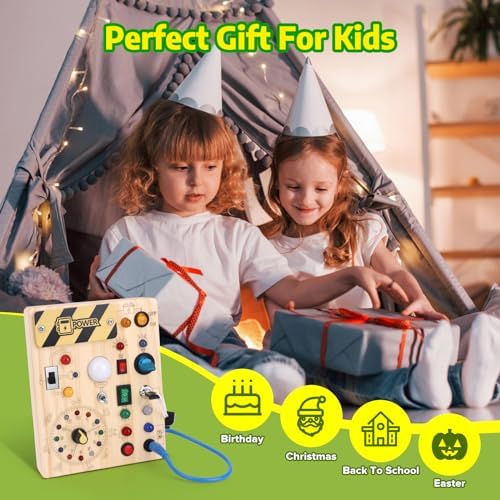 Jucărie Montessori Busy Board pentru copii de la 1 an, tablă de activități din lemn cu 10 comutatoare și 23 lumini LED - Jucărie senzorială pentru dezvoltarea abilităților motorii pentru bebeluși și copii de 1, 2, 3 și 4 ani, băieți și fete.
Optimizare SEO: Jucărie Montessori Busy Board pentru dezvoltarea abilităților motorii la copii de 1-4 ani. - imagine 6