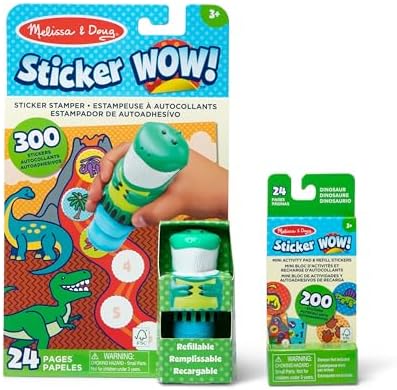 Pachet Sticker Uau! Dinozauri Melissa & Doug: Caiet de activități cu 24 de pagini, ștampilă cu stickere, 500 de stickere, jucărie de artă și creație, figurină colecționabilă