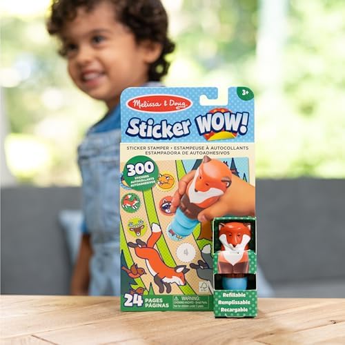 Caiet de activități cu autocolante Melissa & Doug WOW, 24 pagini și 300 de autocolante, cu ștampilă pentru autocolante, artă și meserii, figurină colecționabilă - Vulpe - imagine 2