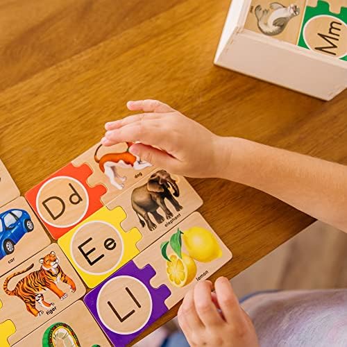 Puzzle din lemn cu alfabet autocolante Melissa & Doug și cutie de depozitare (52 piese) - Optimizat pentru SEO: Puzzle educativ pentru copii, alfabet interactiv din lemn, joc de învățare a literei. - imagine 2