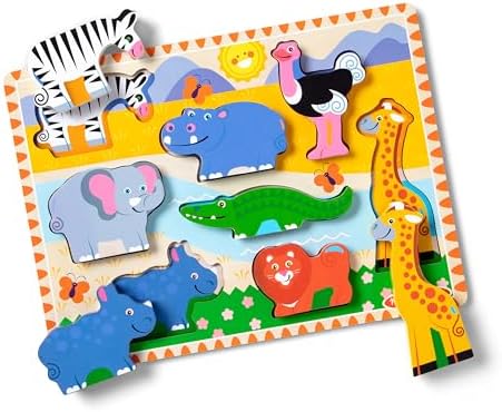 Puzzle din lemn Melissa & Doug Safari, multicolor - Joc educativ pentru copii