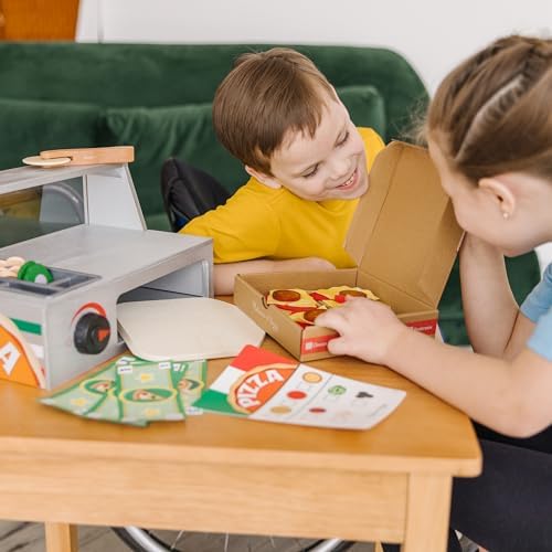 Set de pizza din lemn Melissa & Doug pentru copii de 3 ani și peste pentru joc de rol - 34 piese - imagine 2