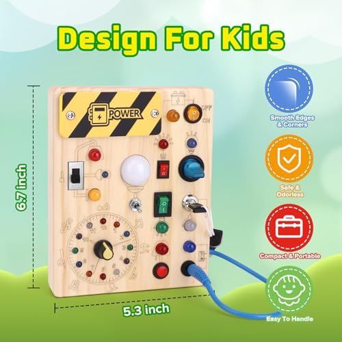 Jucărie Montessori Busy Board pentru copii de la 1 an, tablă de activități din lemn cu 10 comutatoare și 23 lumini LED - Jucărie senzorială pentru dezvoltarea abilităților motorii pentru bebeluși și copii de 1, 2, 3 și 4 ani, băieți și fete.
Optimizare SEO: Jucărie Montessori Busy Board pentru dezvoltarea abilităților motorii la copii de 1-4 ani. - imagine 4