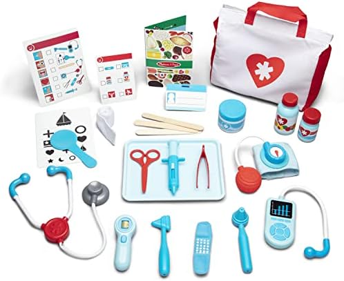 Set de jucării medicale Melissa & Doug „Fii bine în curând” din lemn, set de joacă Montessori pentru copii de 3 ani și peste, cadou pentru băieți sau fete