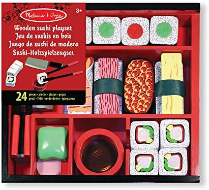 Set de joc din lemn Melissa & Doug pentru tăiat sushi | Joc de fantezie | Joc culinar | 3+ ani | Cadou pentru băieți sau fete