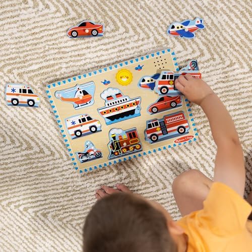 Set de puzzle-uri cu sunete Melissa & Doug - Animale de fermă și vehicule - imagine 5