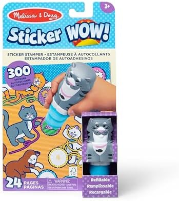 Caiet de activități cu autocolante Melissa & Doug WOW 24 pagini și ștampilă cu autocolante, 300 autocolante, activitate - jucărie de creație - figurină colecționabilă - pisică