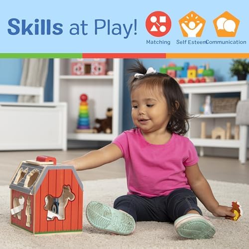 Fermă de jucărie din lemn Melissa & Doug - Fermă de jucărie pentru călătorii cu 10 figurine, jucărie de fermă, jucărie educativă pentru sortare și empilare pentru copii și preșcolari de la 2 ani - imagine 5