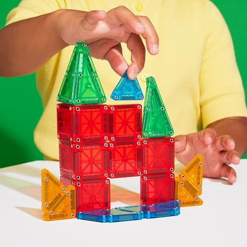 Set de construcție magnetică de călătorie Magna-Tiles microMAGS 26 piese - Culori vii, Brandul original de construcție magnetică. - imagine 4