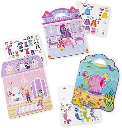 Melissa & Doug | Pachet de 3 | Stickere pufoase reutilizabile - Îmbracă-te ca o prințesă sau sirenă