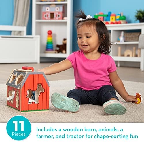 Fermă de jucărie din lemn Melissa & Doug - Fermă de jucărie pentru călătorii cu 10 figurine, jucărie de fermă, jucărie educativă pentru sortare și empilare pentru copii și preșcolari de la 2 ani - imagine 2
