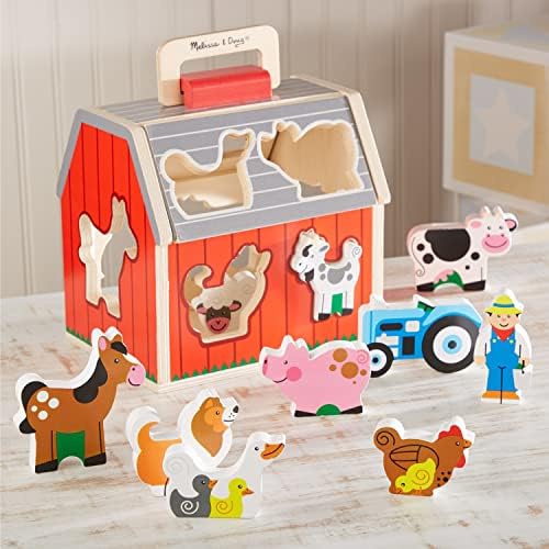Fermă de jucărie din lemn Melissa & Doug - Fermă de jucărie pentru călătorii cu 10 figurine, jucărie de fermă, jucărie educativă pentru sortare și empilare pentru copii și preșcolari de la 2 ani - imagine 4